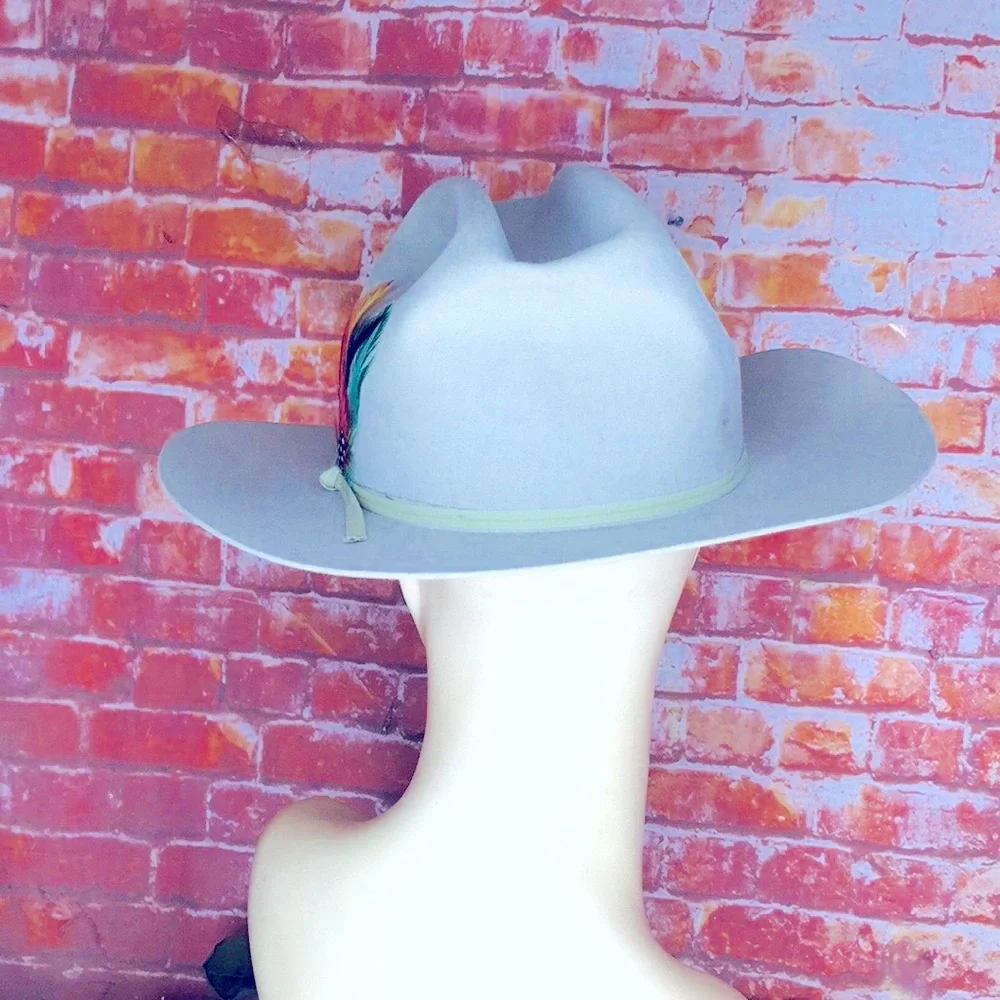 Vintage Off White Feather Accent Wool Felt  Rancher Hat